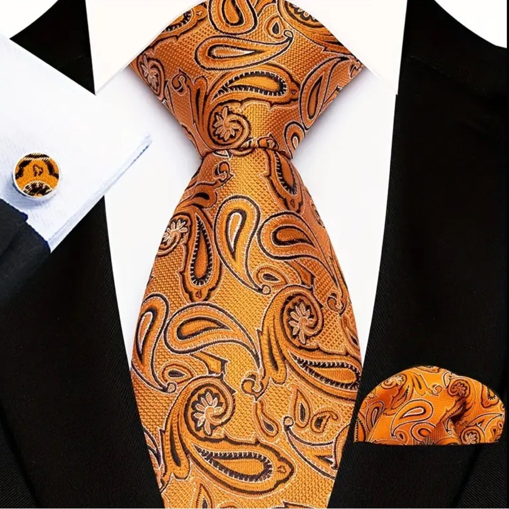 Paisley Orange Silk Tie Set